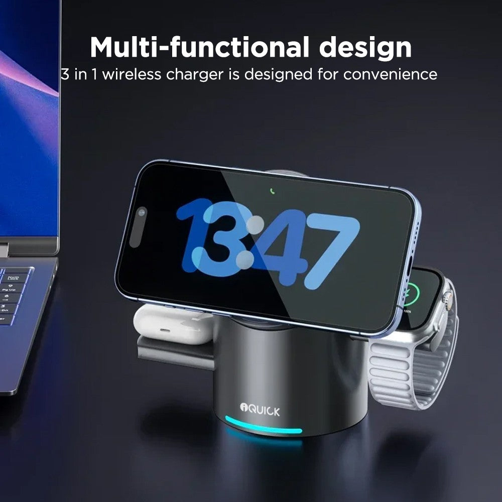 iQuick Qi2 3 in 1 Foldable MagSafe Wireless Charger Stand