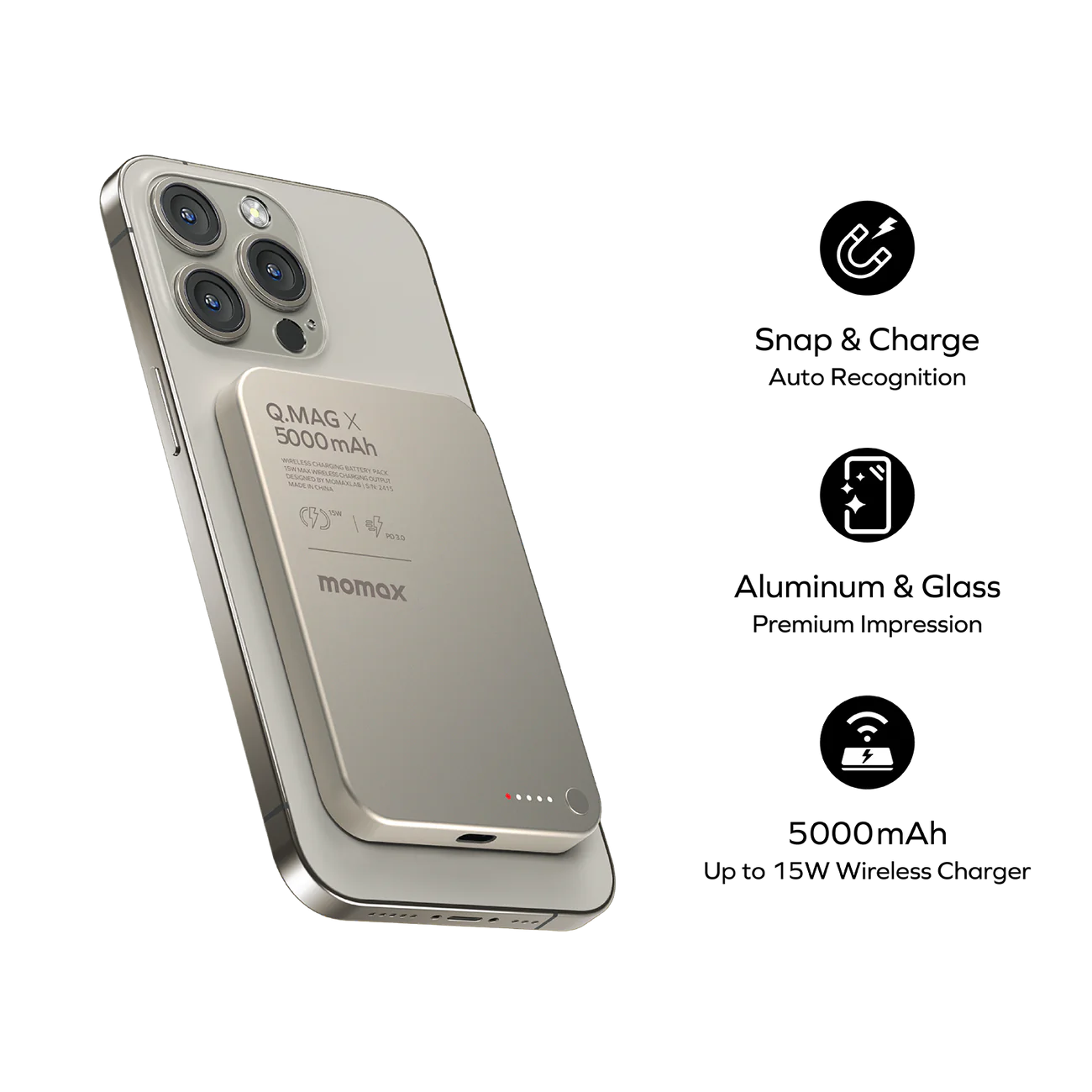 Momax Q.Mag X MagSafe Wireless Power Bank 5000mAh -Titanium
